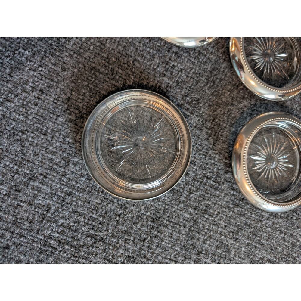 Vintage Regency Style Crystal Silverplate Coasters Set of 7 By WeS Blankinton - Picture 7 of 10